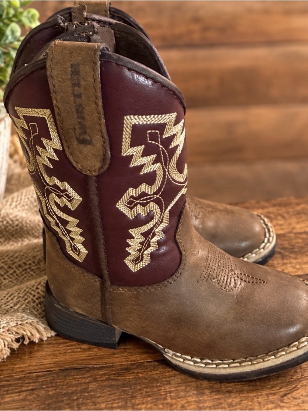 Twister Brown and Burgundy Kids Western Cowboy Boots